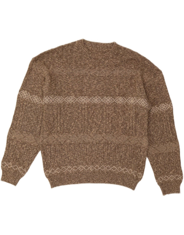 VINTAGE Ανδρικό πουλόβερ με λαιμόκοψη IT 56 2XL καφέ ριγέ