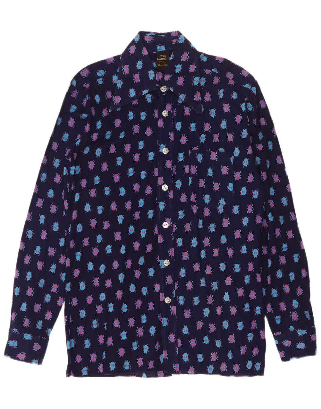 Ανδρικό πουκάμισο Vintage Abstract Pattern Μέγεθος 37 Small Navy Blue από βαμβάκι