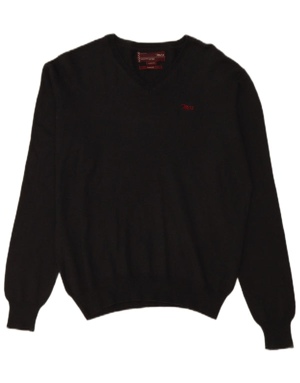 Marlboro Classics Mens Slim Fit V-Neck Jumper Sweater Medium Black Wool