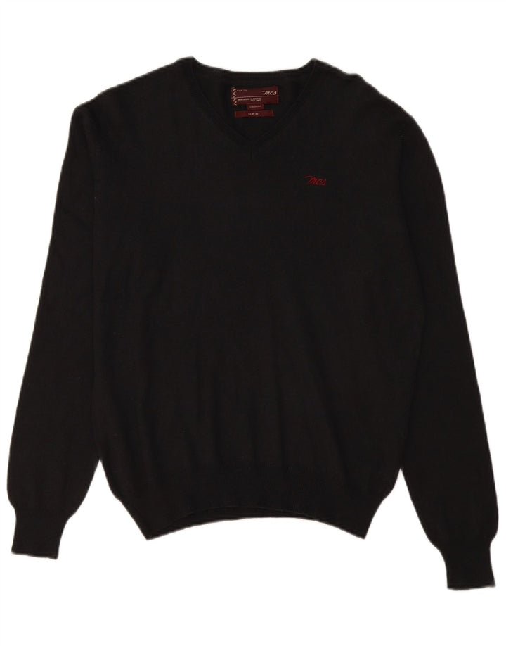 Ανδρικό πουλόβερ Marlboro Classics Slim Fit Jumper με V λαιμόκοψη, μεσαίο μαύρο μάλλινο