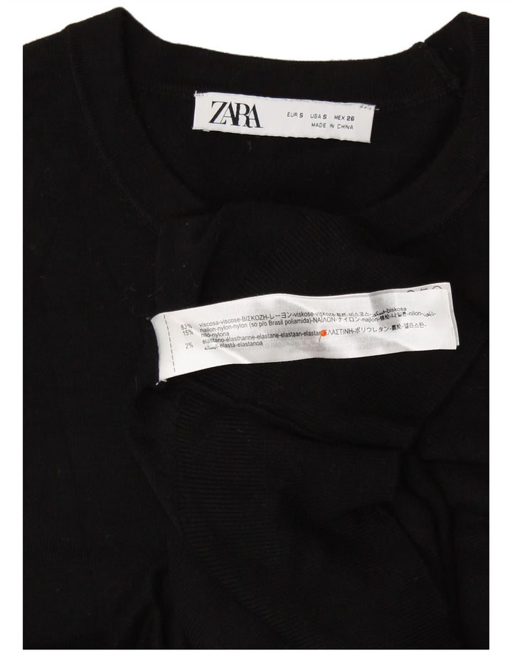 Zara Γυναικείο πουλόβερ με λαιμόκοψη UK 10 Small Black Viscose