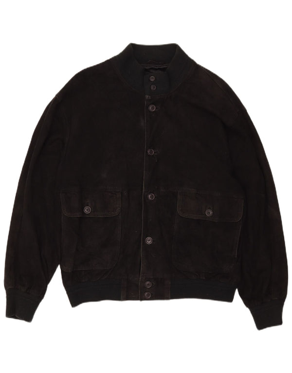 Vintage Ανδρικό Suede Bomber Jacket UK 40 Large Black Leather