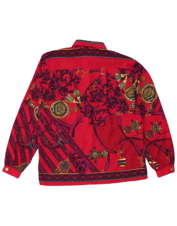 Vintage γυναικείο πουκάμισο μπλούζα UK 14 μεγάλο κόκκινο φλοράλ