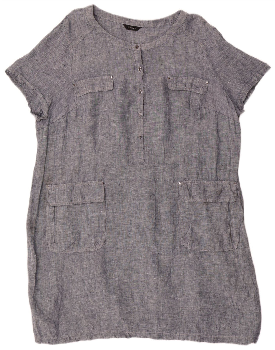 Marks & Spencer Γυναικείο Φόρεμα Autograph Shift UK 22 3XL Μπλε Λινό