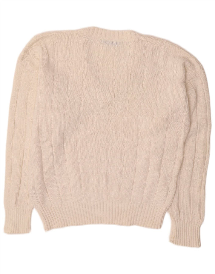 CARRERA Ανδρικό πουλόβερ με λαιμόκοψη με λαιμόκοψη, μικρό λευκό βαμβακερό