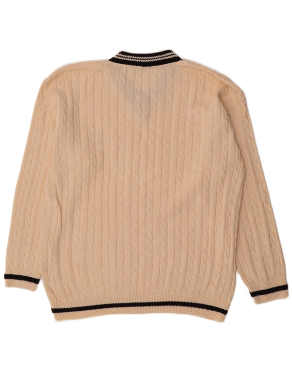 Vintage Ανδρικό πουλόβερ Yachting με V-Neck Jumper Μεγάλο Μπεζ βαμβακερό