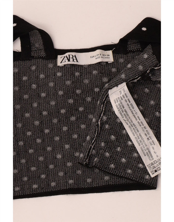 Zara Γυναικείο Αμάνικο Crop Top UK 8 Small Black Spotted Viscose
