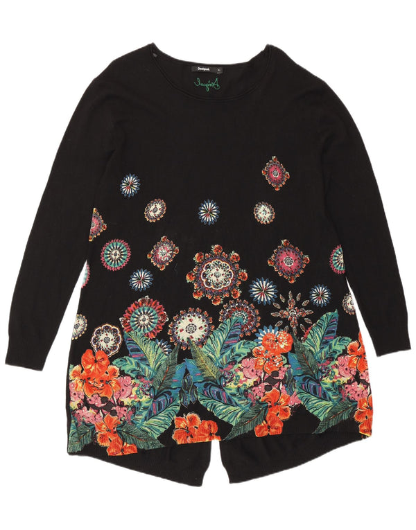 Desigual Γυναικείο πουλόβερ Longline Boat Neck Jumper UK 18 XL Black Floral