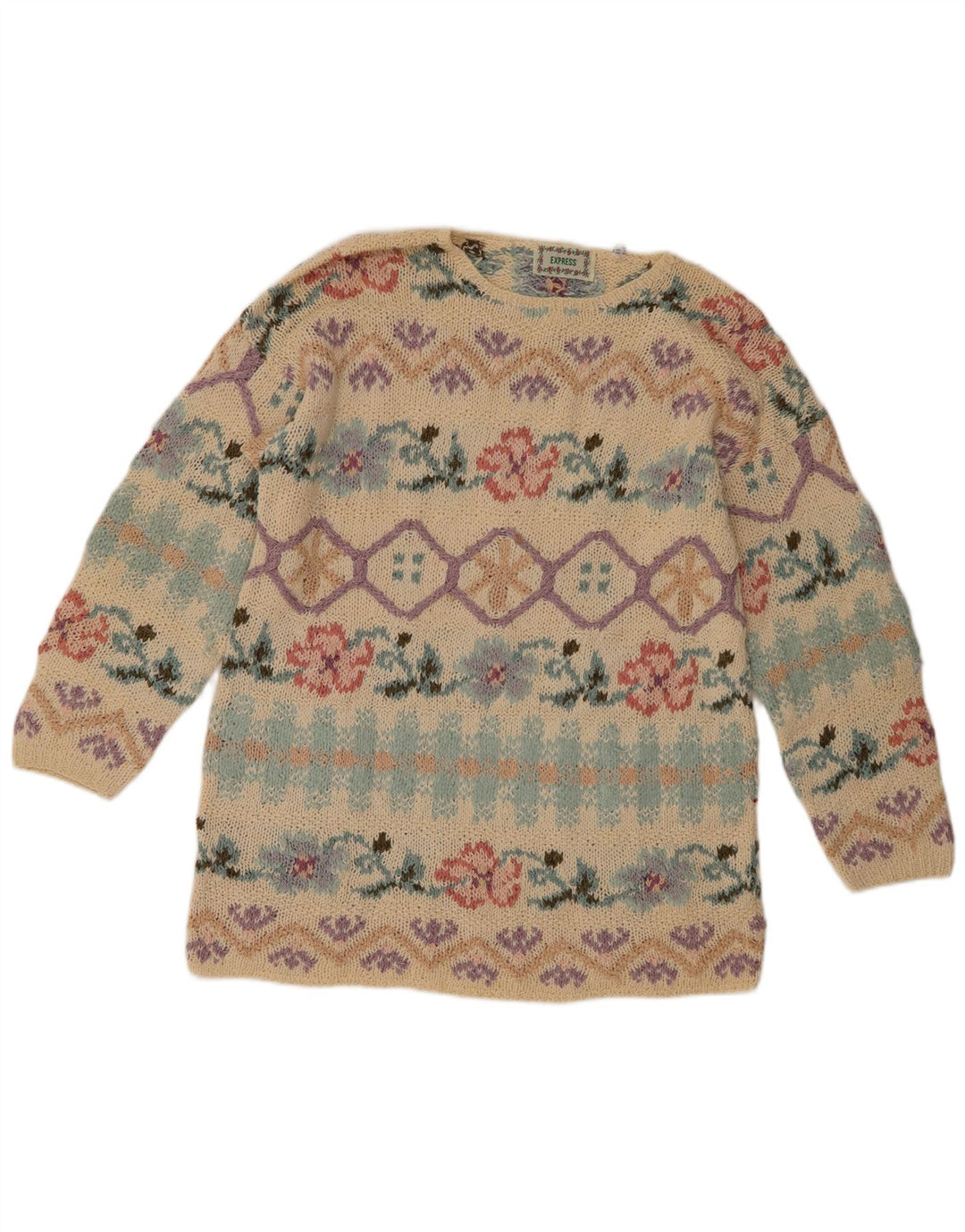 Express γυναικείο πουλόβερ με λαιμόκοψη UK 12 Medium Beige Floral Silk