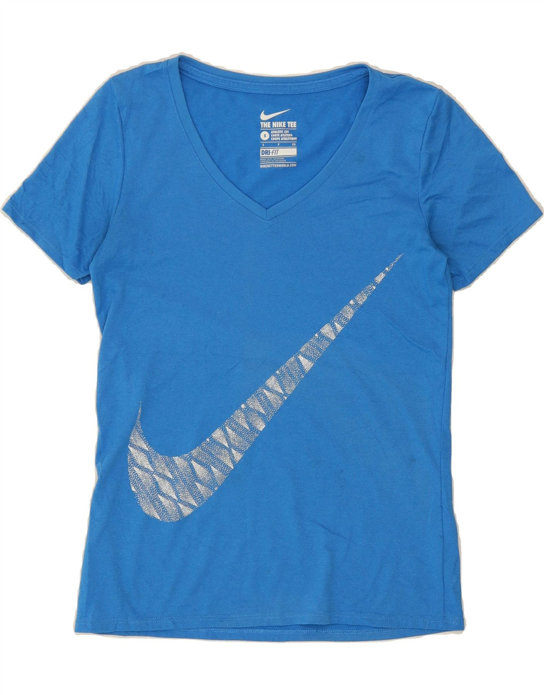 NIKE Womens Dri Fit Graphic T-Shirt Top UK 10 Small Blue Polyester Vintage Nike and Second-Hand Nike from Messina Hembry 