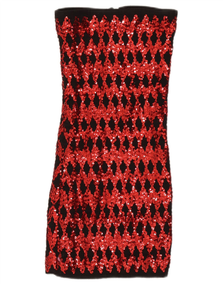 Vintage γυναικεία παγιέτα στράπλες τοπ UK 14 Large Red Geometric