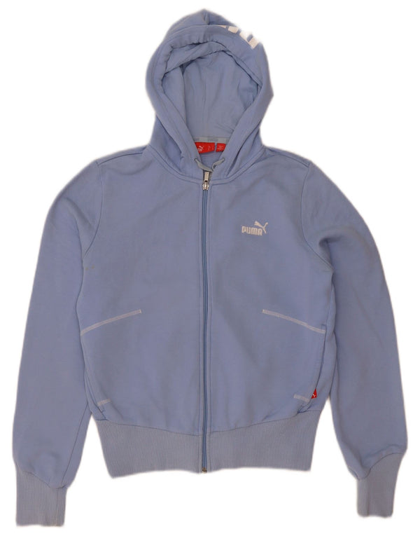 Puma Womens Graphic Crop Zip Hoodie Sweater UK 10 Small Blue Cotton