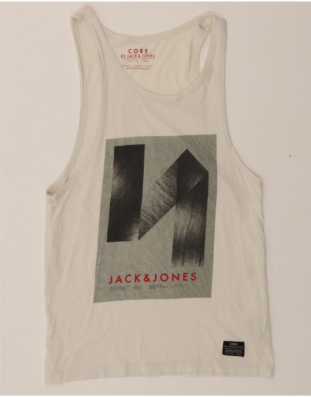 JACK & JONES Mens Graphic Vest Top Small Off White Cotton Vintage Jack & Jones and Second-Hand Jack & Jones from Messina Hembry 