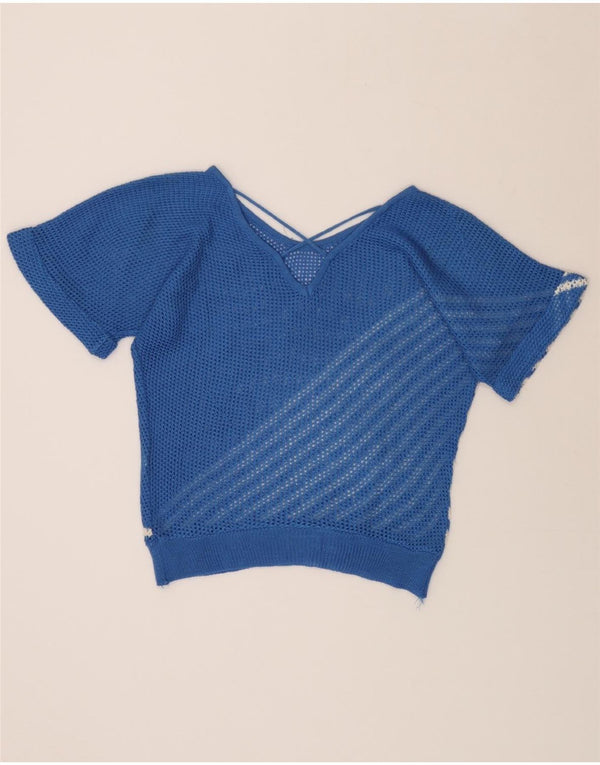 Γυναικείο πουλόβερ Vintage See Through Boat Neck Jumper UK 14 Large Blue