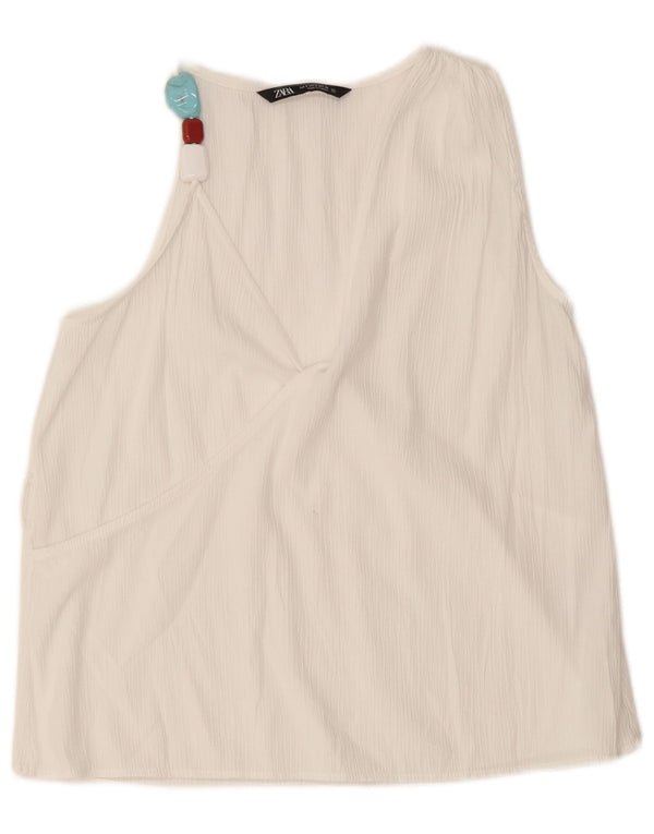 Zara Γυναικεία Αμάνικη Μπλούζα Τοπ UK 10 Small White Viscose
