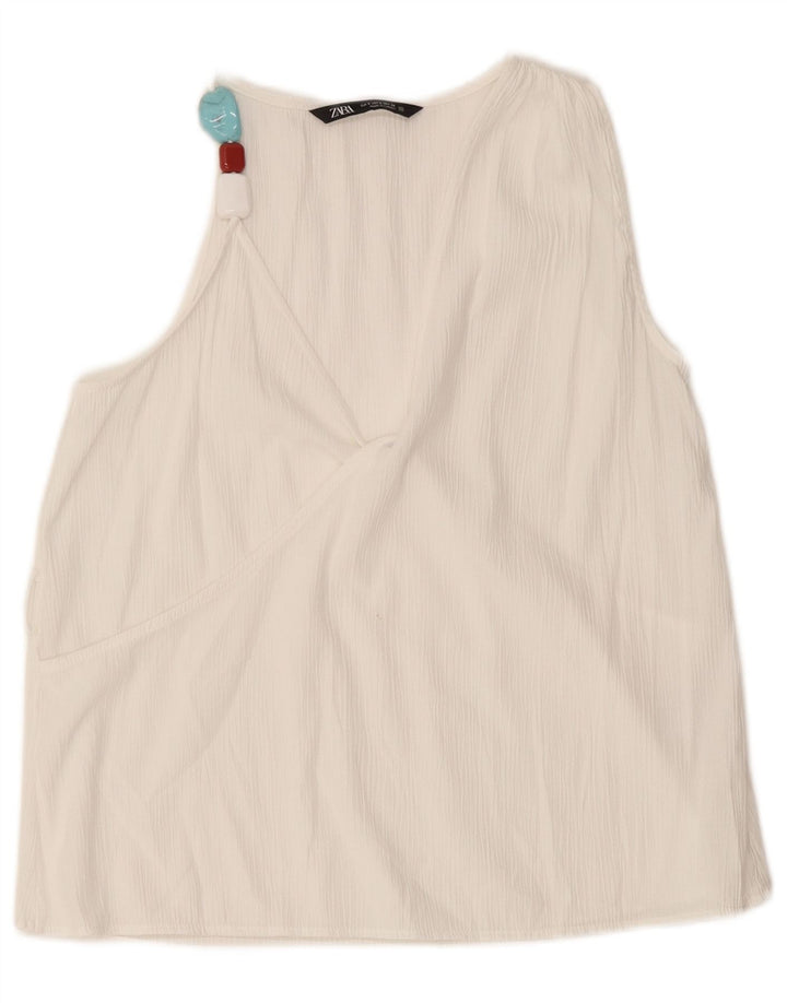 Zara Γυναικεία Αμάνικη Μπλούζα Τοπ UK 10 Small White Viscose