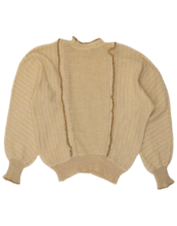 Vintage γυναικείο πουλόβερ με λαιμό χελώνα UK 14 Large Off White Flecked