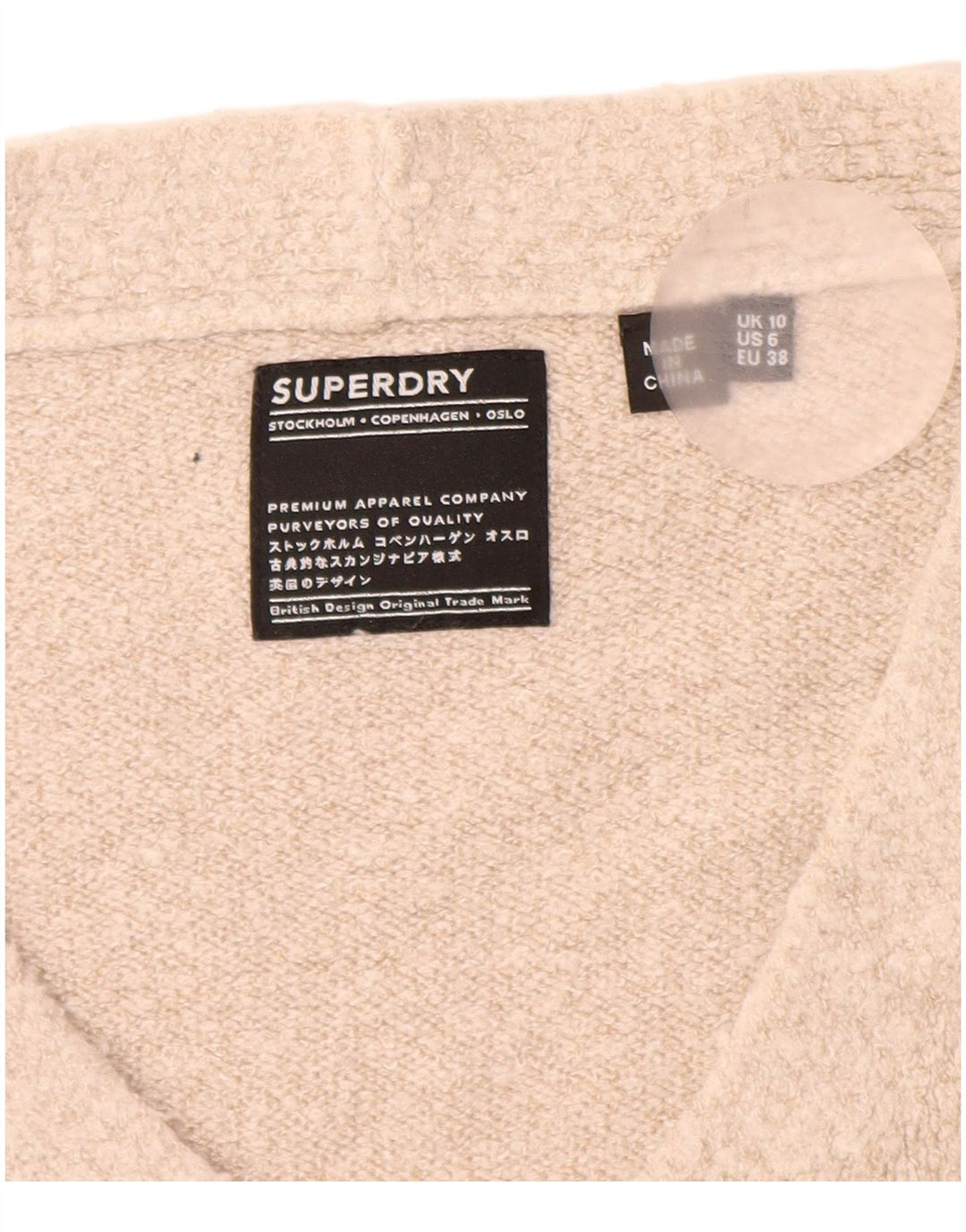 SUPERDRY Γυναικείο πουλόβερ με λαιμόκοψη μεγάλου μεγέθους UK 10 Μικρό μπεζ ακρυλικό