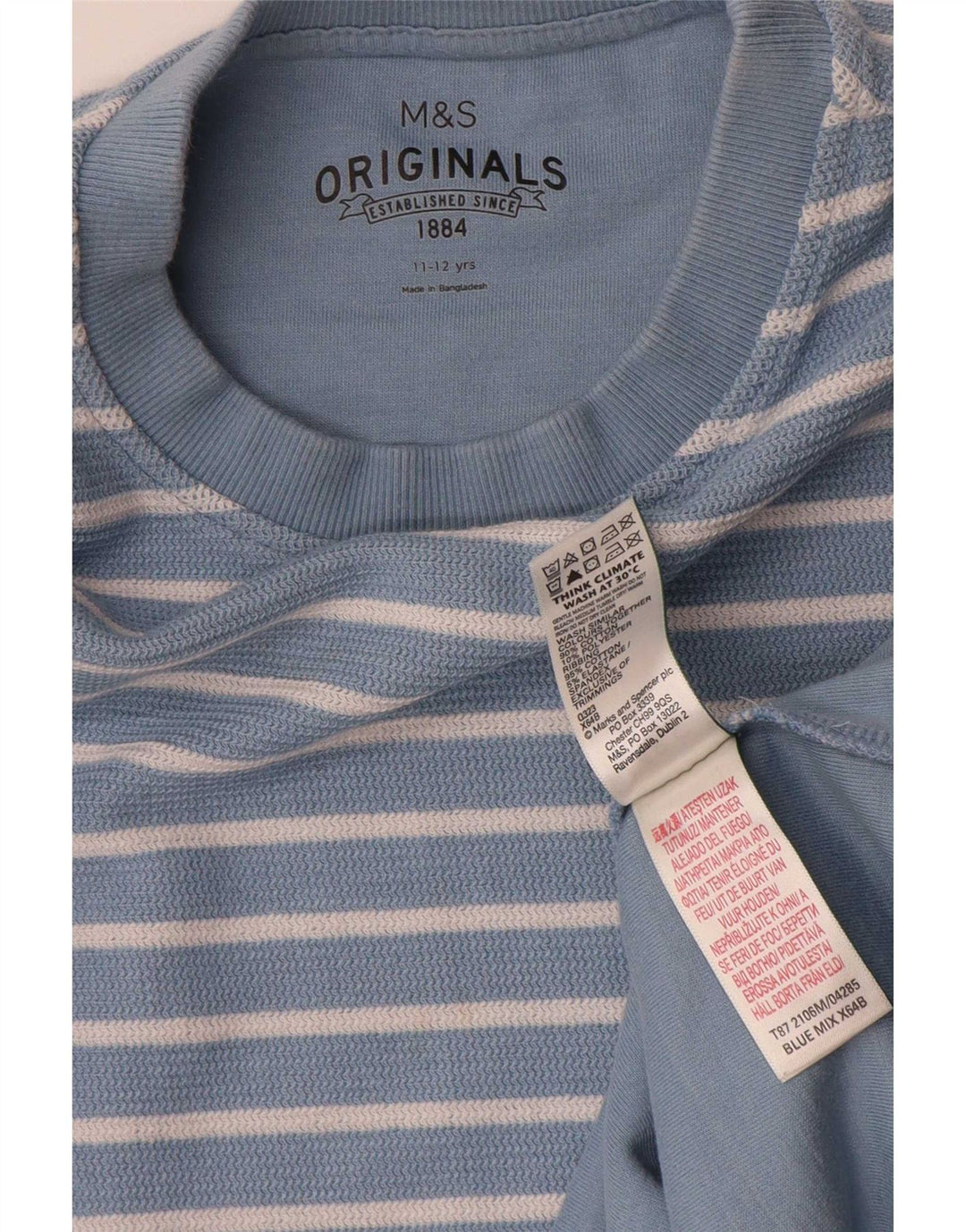 Marks & Spencer Boys Μπλούζα μακρυμάνικη 11-12 ετών Μπλε ριγέ βαμβακερό