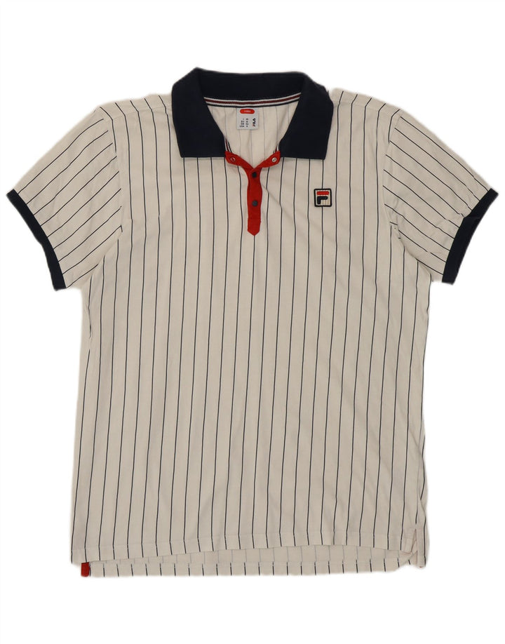 Ανδρικό μπλουζάκι πόλο τένις FILA, μικρό λευκό βαμβακερό με ρίγες