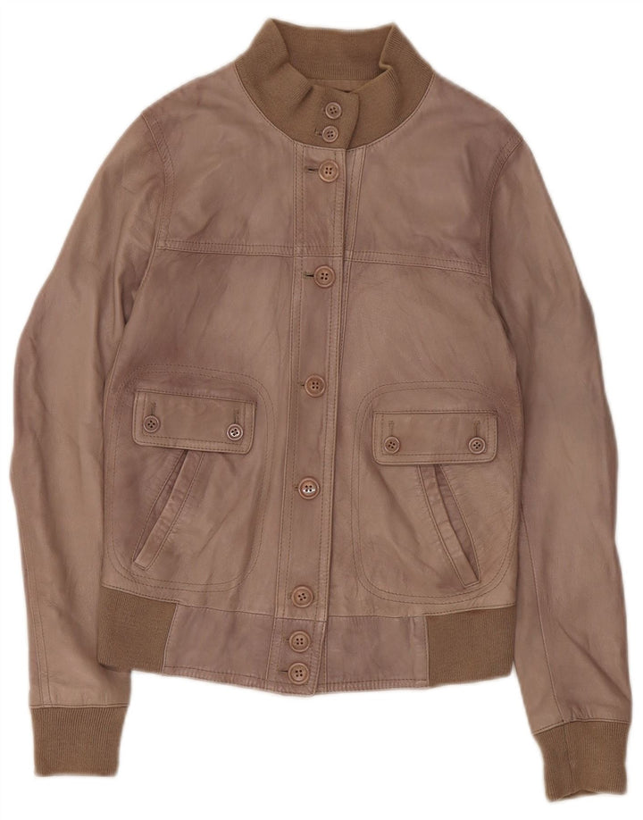 Zen Γυναικείο Crop Δερμάτινο Μπουφάν UK 8 Small Brown Δερμάτινο