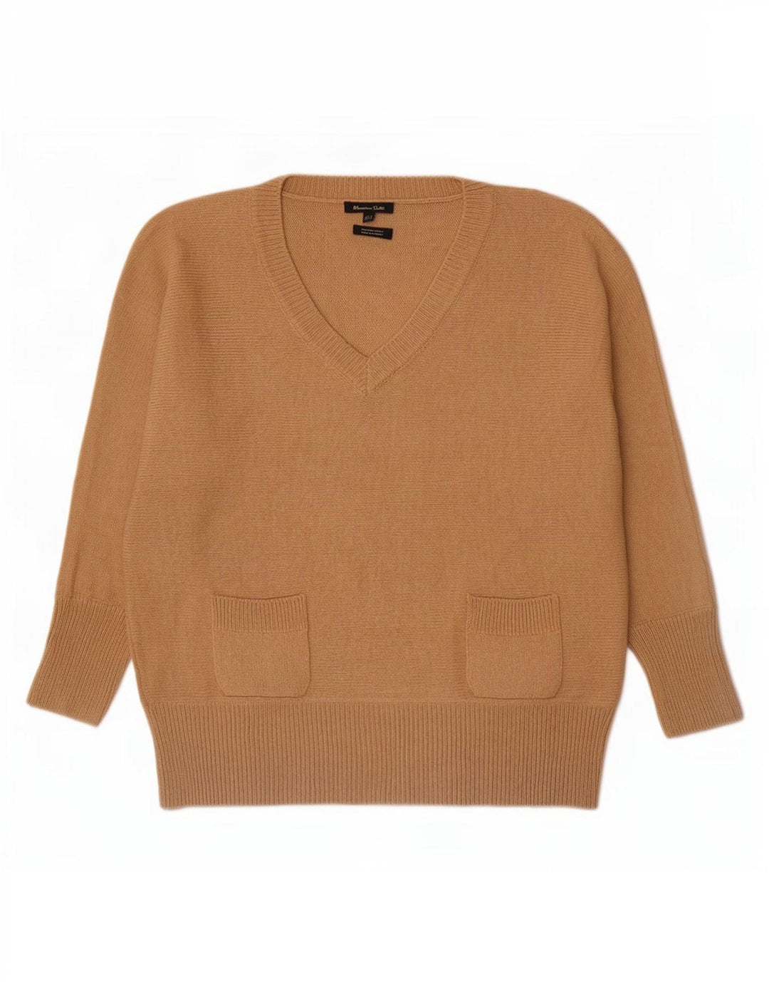 Massimo Dutti Γυναικείο πουλόβερ με λαιμόκοψη με V λαιμόκοψη UK 14 μεσαίο μπεζ μαλλί