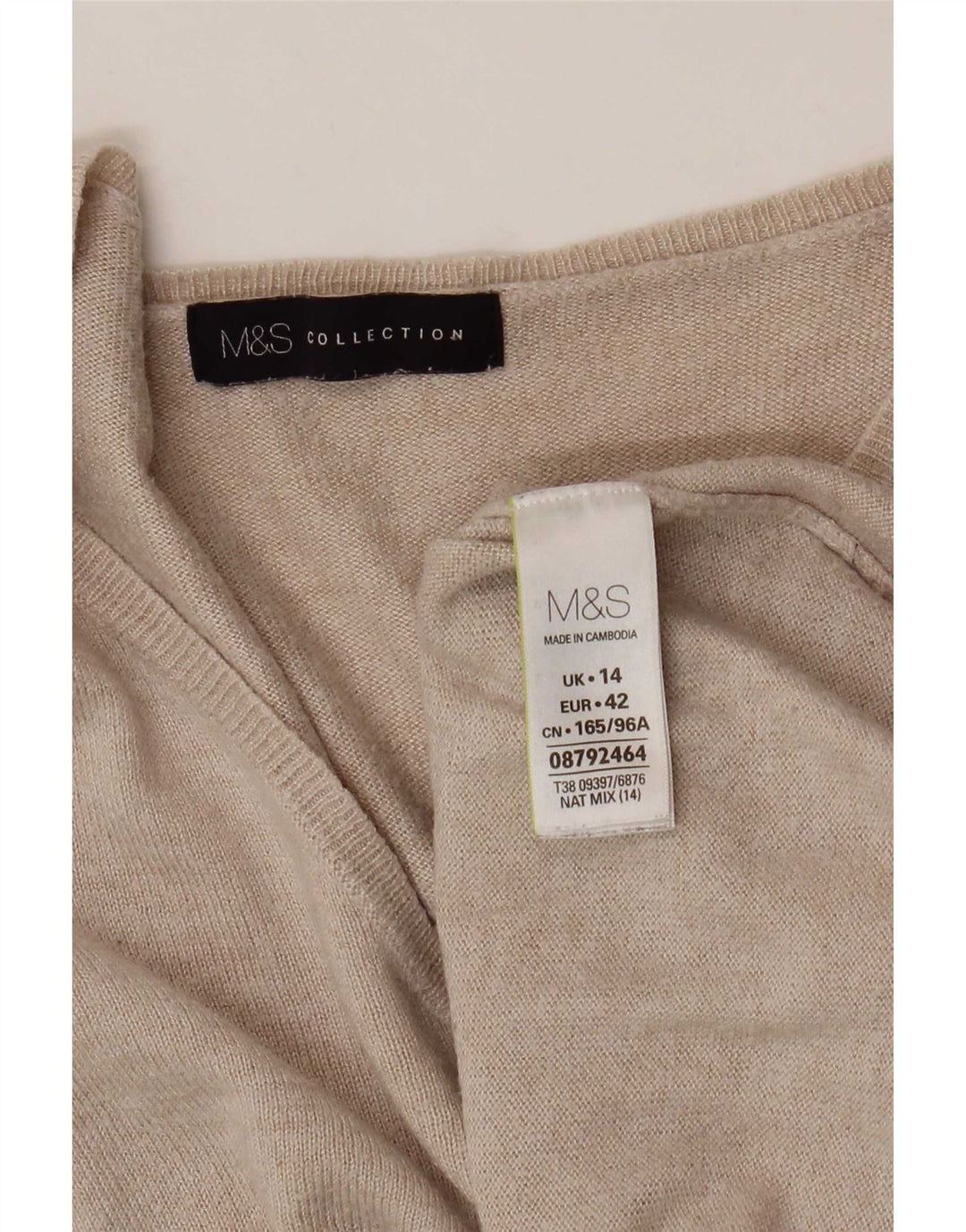 Marks & Spencer Γυναικείο πουλόβερ με λαιμόκοψη μεγάλου μεγέθους UK 14 Large Beige