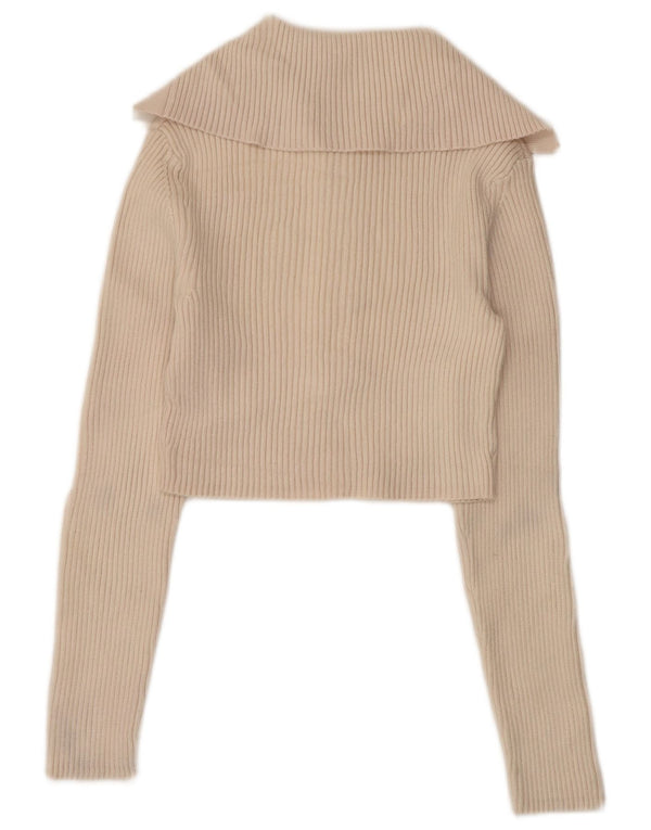 Γυναικείο πουλόβερ ZARA Crop Polo Neck Jumper UK 12 Medium Beige Viscose