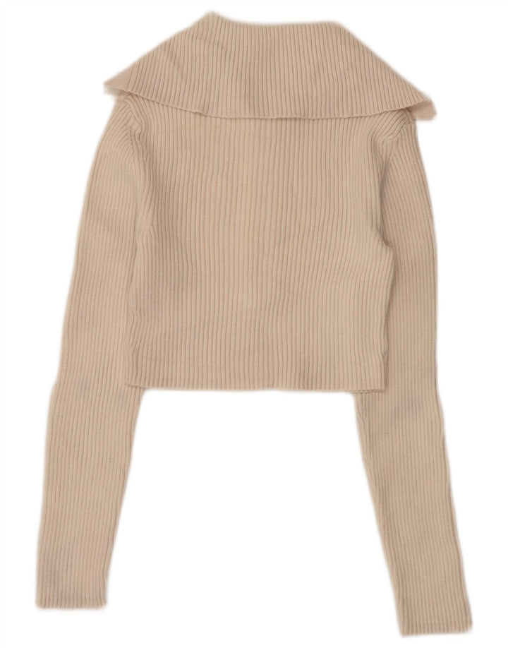 Γυναικείο πουλόβερ ZARA Crop Polo Neck Jumper UK 12 Medium Beige Viscose