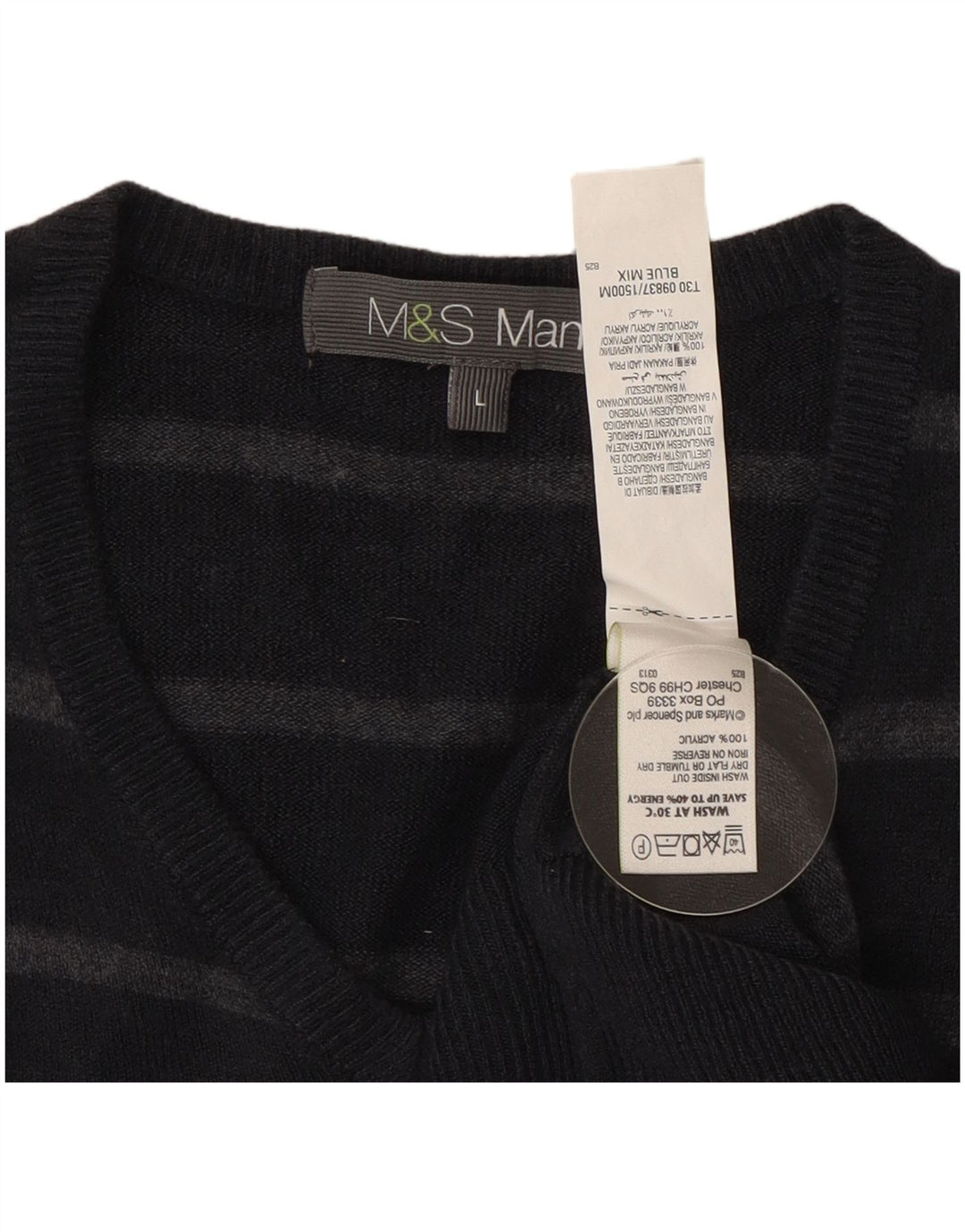 Marks & Spencer Ανδρικό πουλόβερ πουλόβερ με λαιμόκοψη με λαιμόκοψη μεγάλο, ακρυλικό με ρίγες