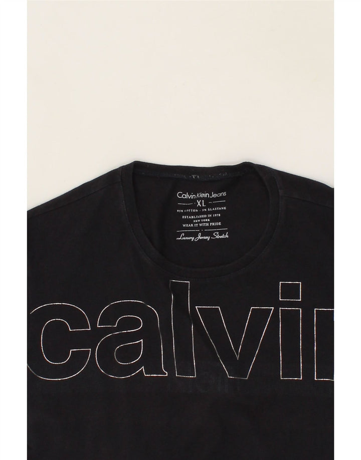 CALVIN KLEIN Womens Graphic Top Long Sleeve UK 18 XL Navy Blue Cotton Vintage Calvin Klein and Second-Hand Calvin Klein from Messina Hembry 