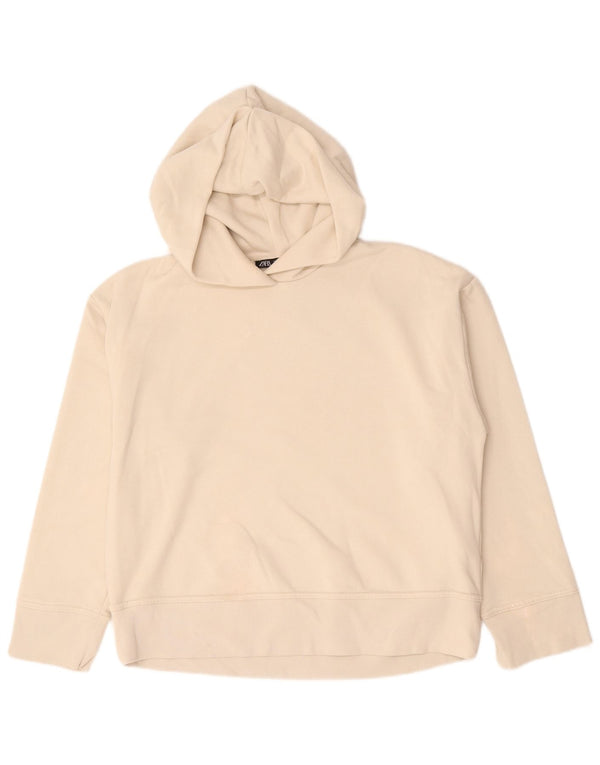 Zara Γυναικείο Hoodie Jumper UK 10 Small Off White Βαμβακερό