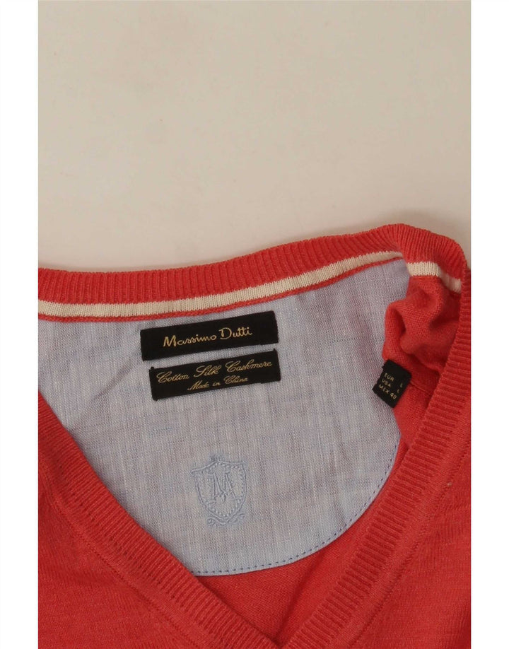 Ανδρικό πουλόβερ Massimo Dutti με V λαιμόκοψη, μεγάλο κόκκινο βαμβακερό