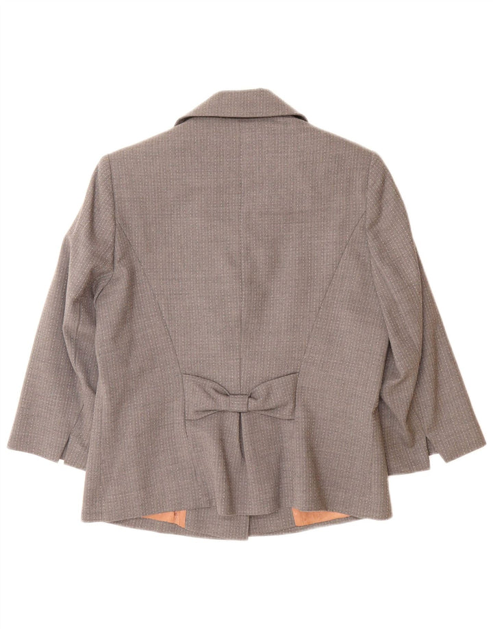 KALIKO Womens 3/4 Sleeve Blazer Jacket UK 12 Medium Grey Pinstripe