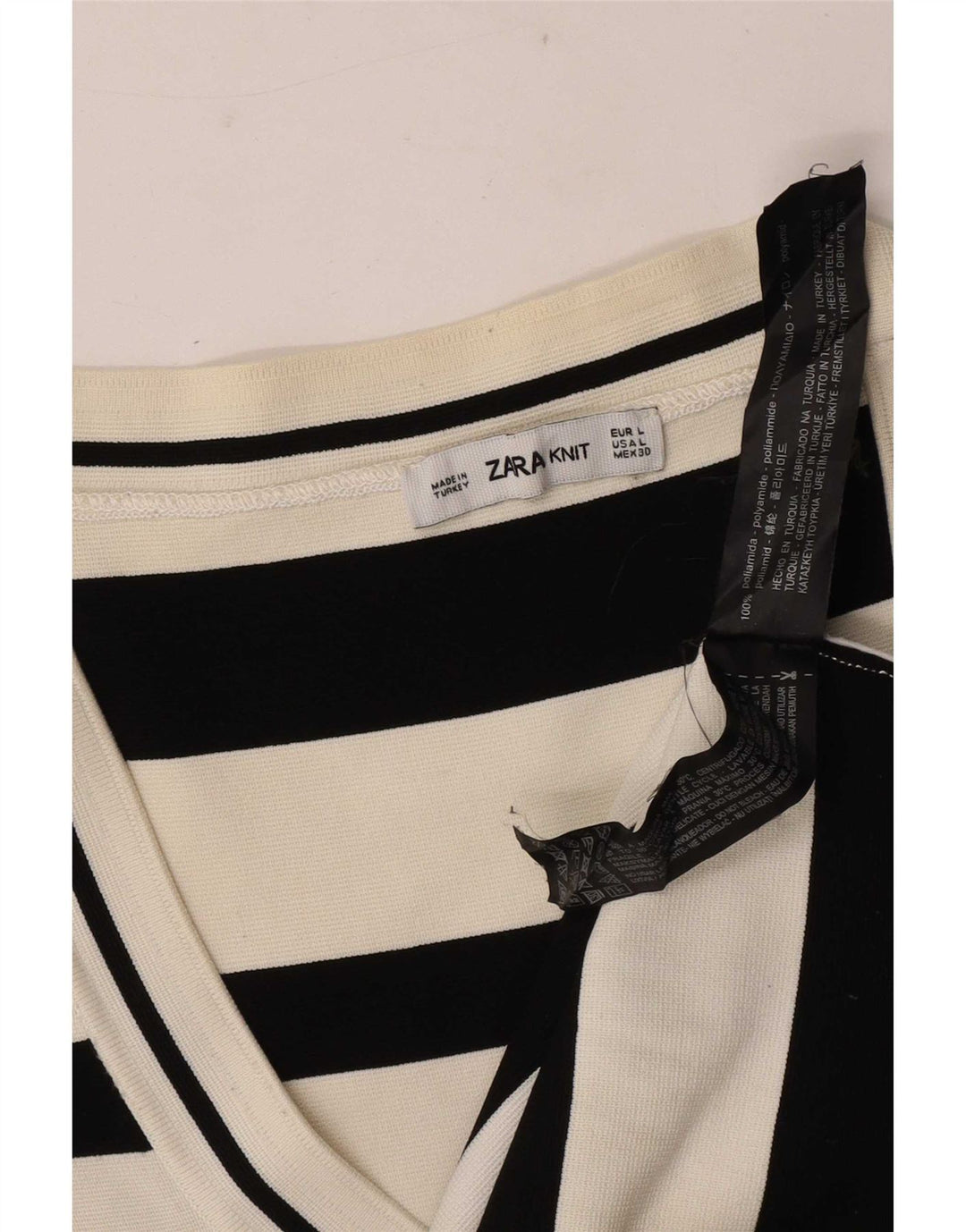 Zara γυναικείο τοπ 3/4 μανίκι UK 14 μεγάλο λευκό ριγέ πολυαμίδιο