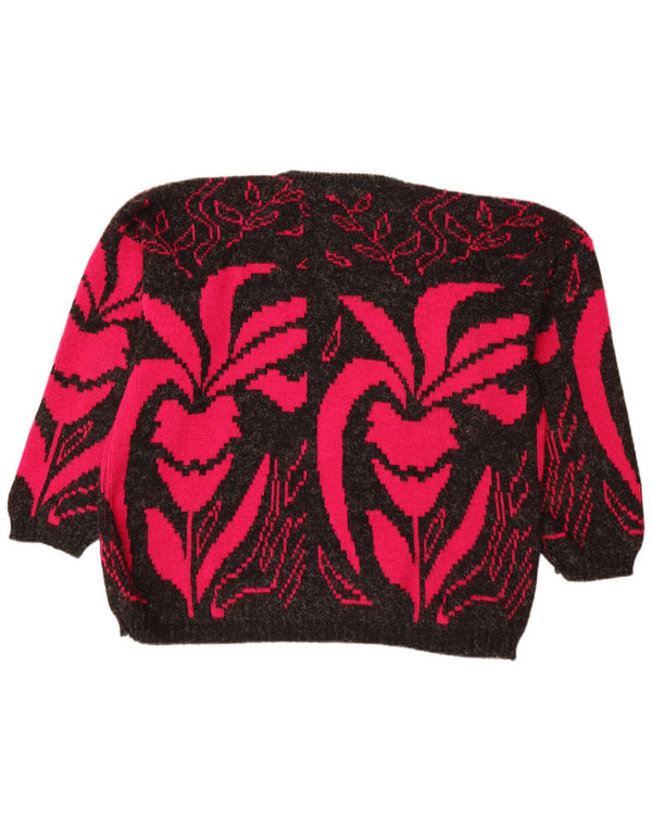 VINTAGE Γυναικείο πουλόβερ με λαιμό βάρκα UK 20 2XL Μαύρο φλοράλ ακρυλικό