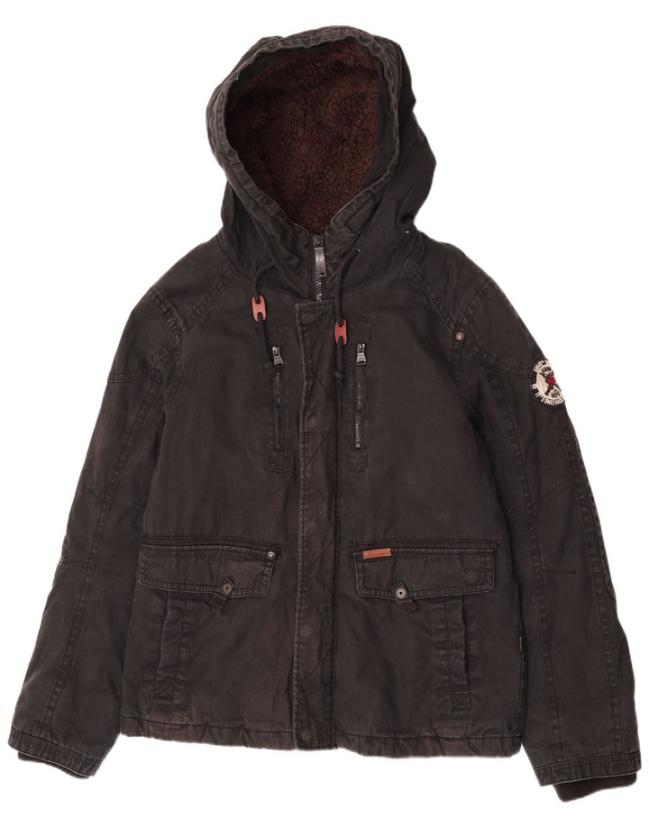 KHUJO Mens Hooded Utility Jacket UK 40 Large Black