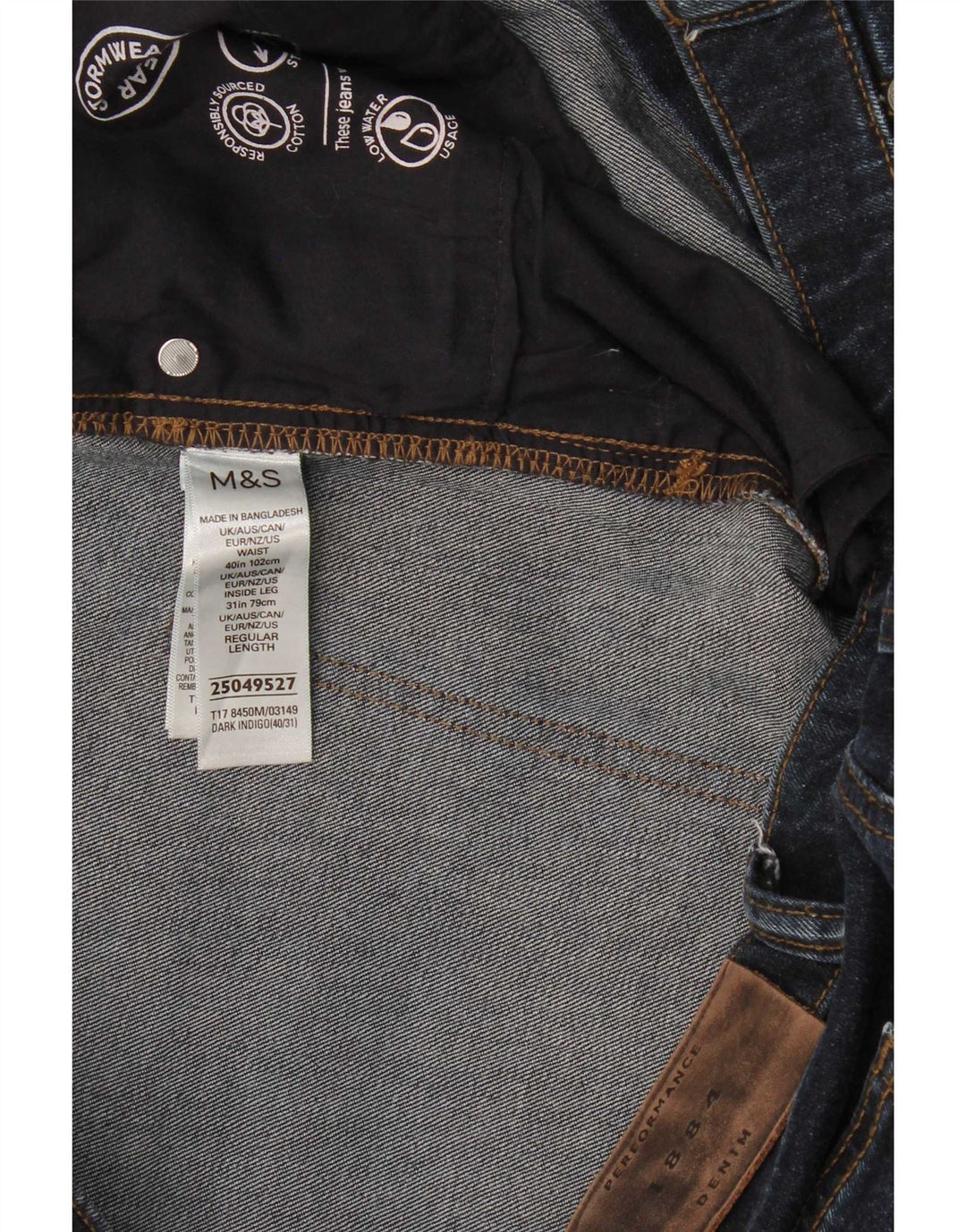 Ανδρικό τζιν κανονικό ίσιο Marks & Spencer W40 L31 Navy Blue Cotton
