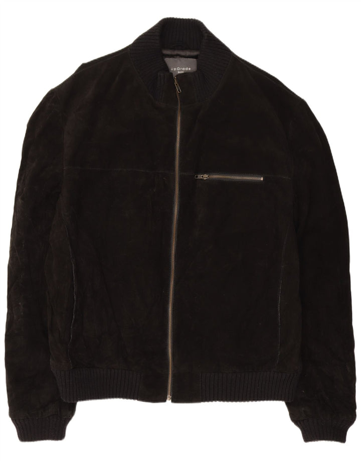 Vintage Ανδρικό Suede Bomber Jacket UK 44 2XL Μαύρο Δερμάτινο