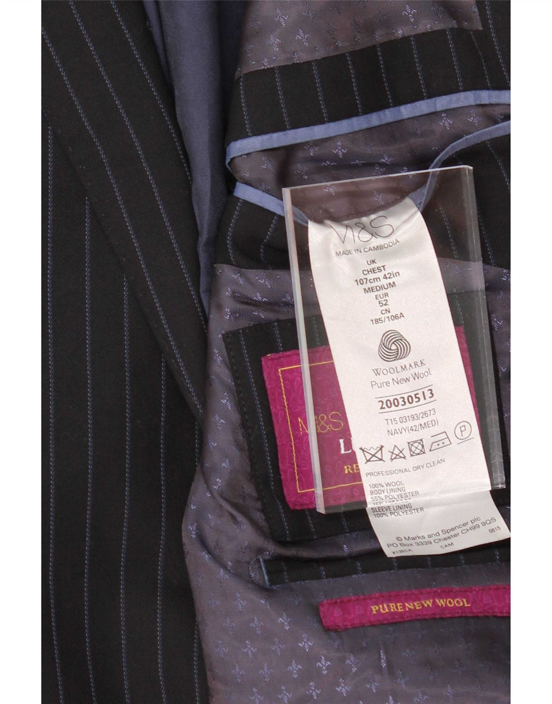 Marks & Spencer Ανδρικό μπλέιζερ με 2 κουμπιά μπουφάν UK 42 Large Navy Blue Pinstripe