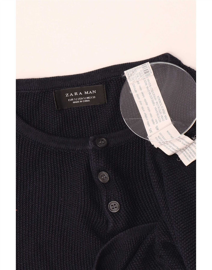 Zara Ανδρικό πουλόβερ με κουμπιά με λαιμόκοψη Μικρό μπλε ακρυλικό