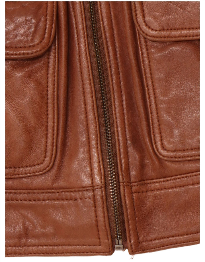 MASSIMO DUTTI Γυναικείο Crop Δερμάτινο Μπουφάν UK 10 Small Brown Sheepskin