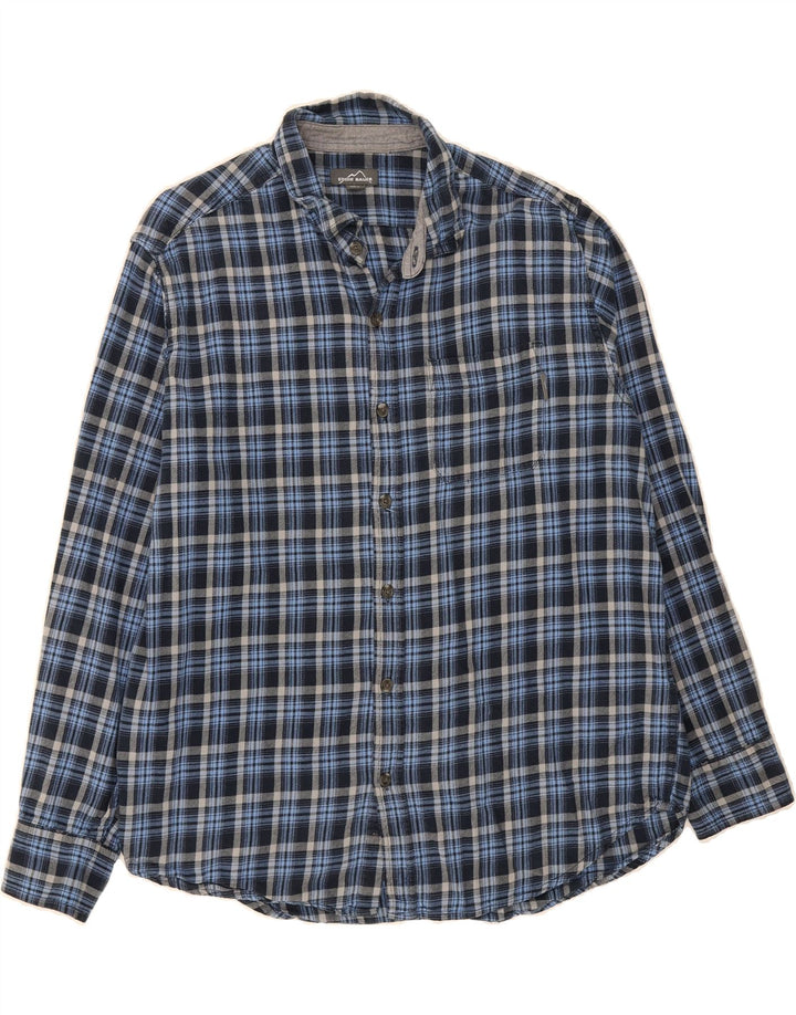 EDDIE BAUER Mens Flannel Shirt XL Navy Blue Check Cotton Vintage Eddie Bauer and Second-Hand Eddie Bauer from Messina Hembry 
