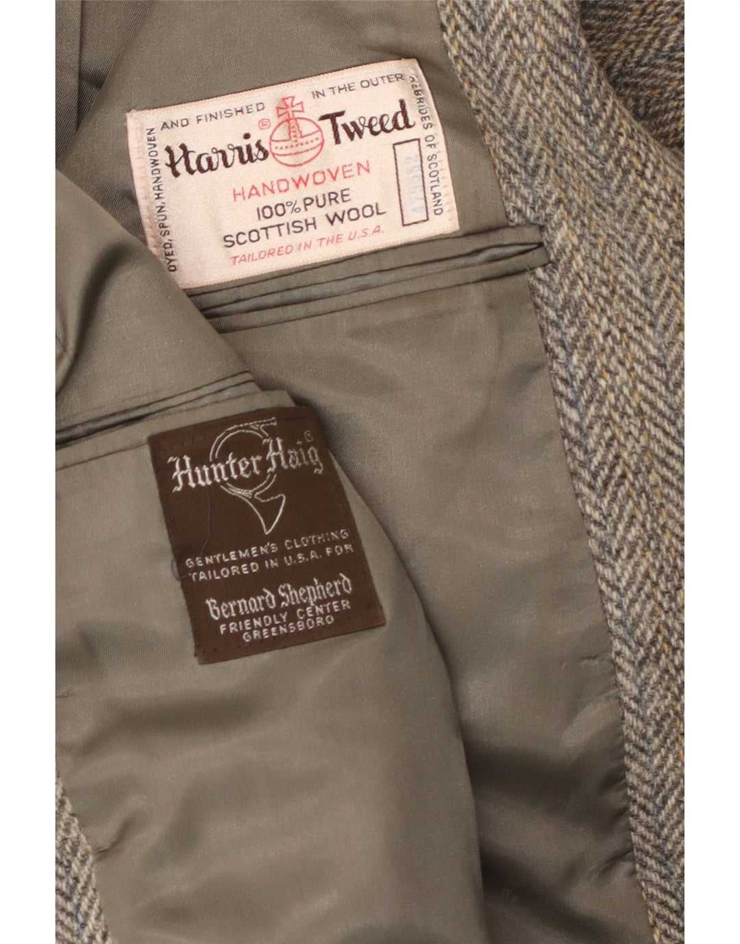 Hunter Haig Mens Harris Tweed Blazer Jacket UK 38 Medium Grey Ψαροκόκκαλο