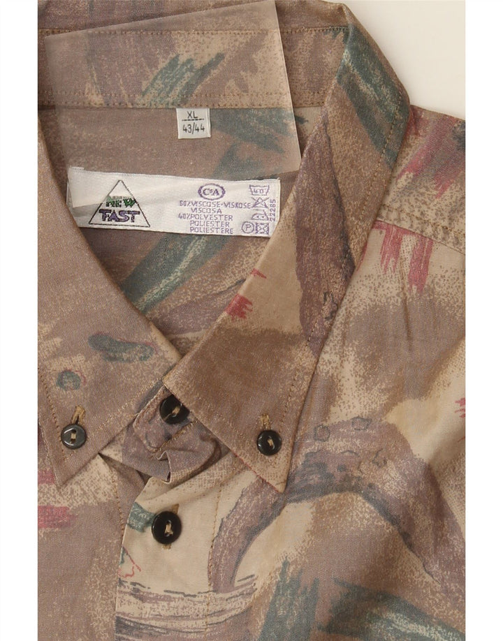 Νέο Fast Ανδρικό Abstract Πουκάμισο κοντομάνικο μέγεθος 43/44 XL καφέ