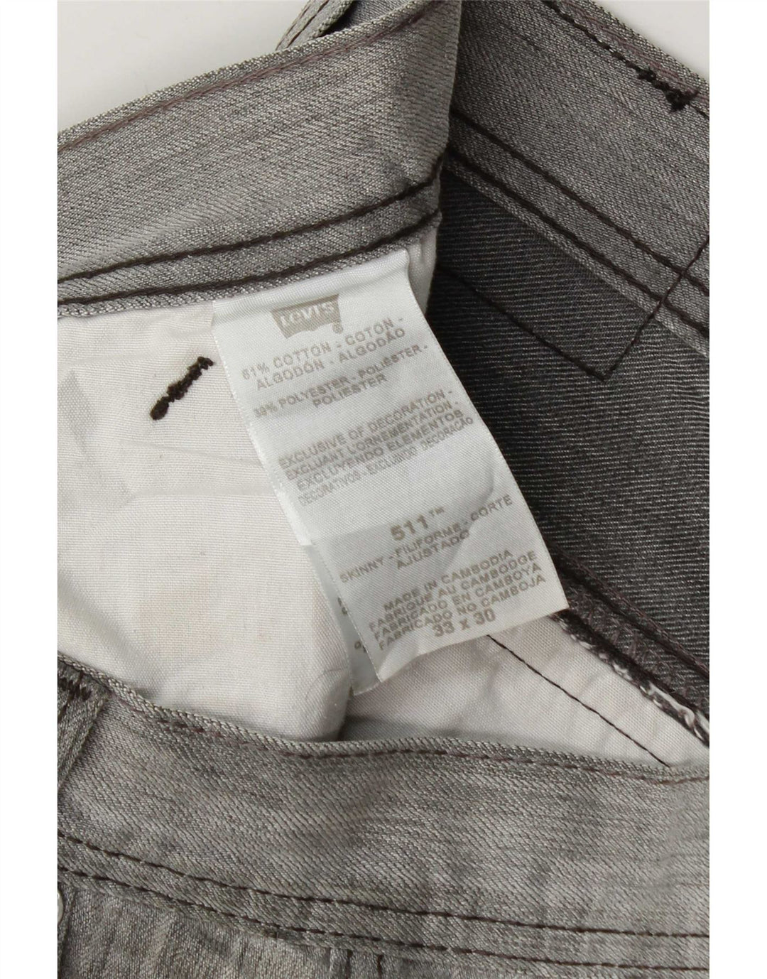 Levi's Mens 511 Slim Jeans W33 L30 Γκρι βαμβακερό