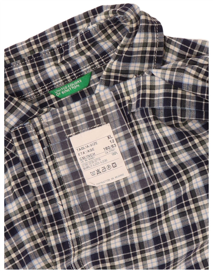 BENETTON Αγόρια κοντομάνικο πουκάμισο 11-12 ετών XL Navy Blue Check Cotton