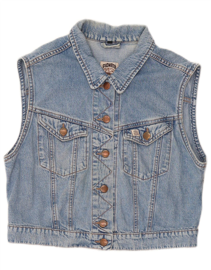 PIONEER Womens Crop Denim Gilet UK 14 Medium Blue Cotton