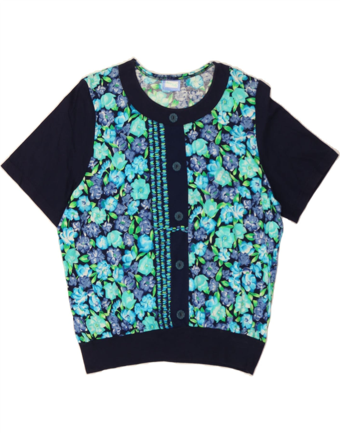 VINTAGE Womens Blouse Top UK 14 Medium Blue Floral Cotton Vintage Vintage and Second-Hand Vintage from Messina Hembry 