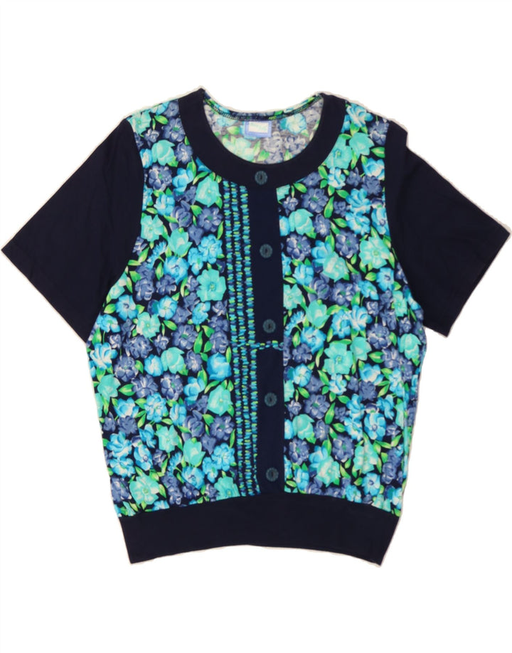VINTAGE Womens Blouse Top UK 14 Medium Blue Floral Cotton Vintage Vintage and Second-Hand Vintage from Messina Hembry 